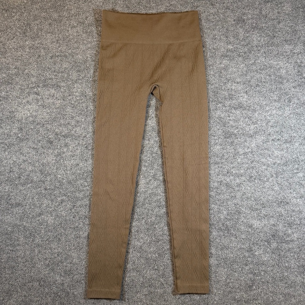 French Laundry Womens S/M Brown Diamond Pattern Knit Fleece Lined‎ Leggings